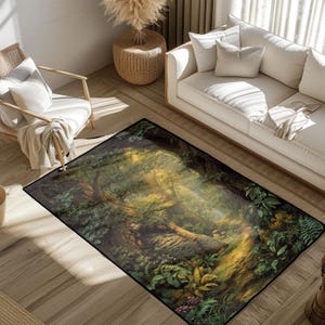 Verzauberter Wald, Teppich für Fantasy-Liebhaber, D&D Gamerzimmer Bodenmatte, Geschenk für Naturliebhaber, Hexenkunst, Geschenkteppich