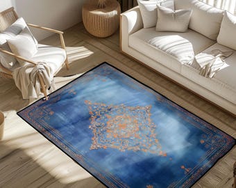 Eleganter Vintage-inspirierter Teppich, Dekorativer Teppich, Wohndekor, Boho Teppich, Künstlerteppich, Erdfarbener Teppich