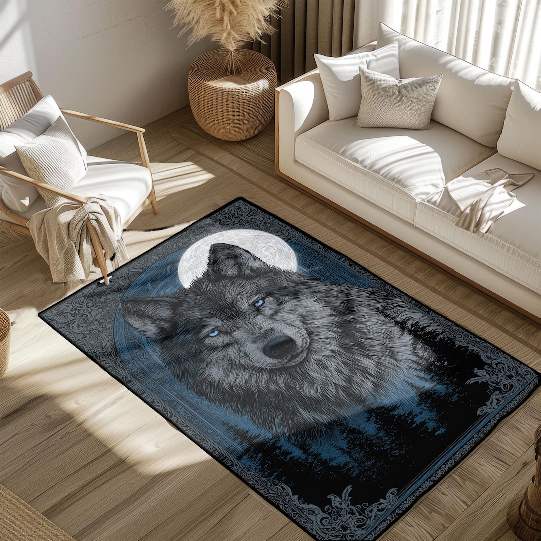 Wolven Rug Wolf Rug, Animal Rug, Nature Rug, Wildlife Rug, Moon Rug, Forest Rug ...