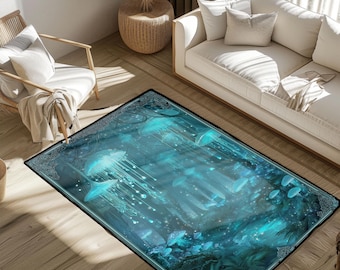 Mystical Jellyfish Ocean Rug, Marine Life Rug, Nature Lovers Rug, Underwater Fantasy Rug, Aquatic Wonderland Rug, Sea Creatures Arena Rug.