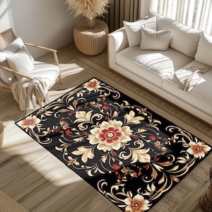 Ornate Floral Traditional Pattern Rug, Vintage Style Elegant Home Decor Rug, Living Room Accent Rug, Bedroom Statement Rug, Housewarming Rug