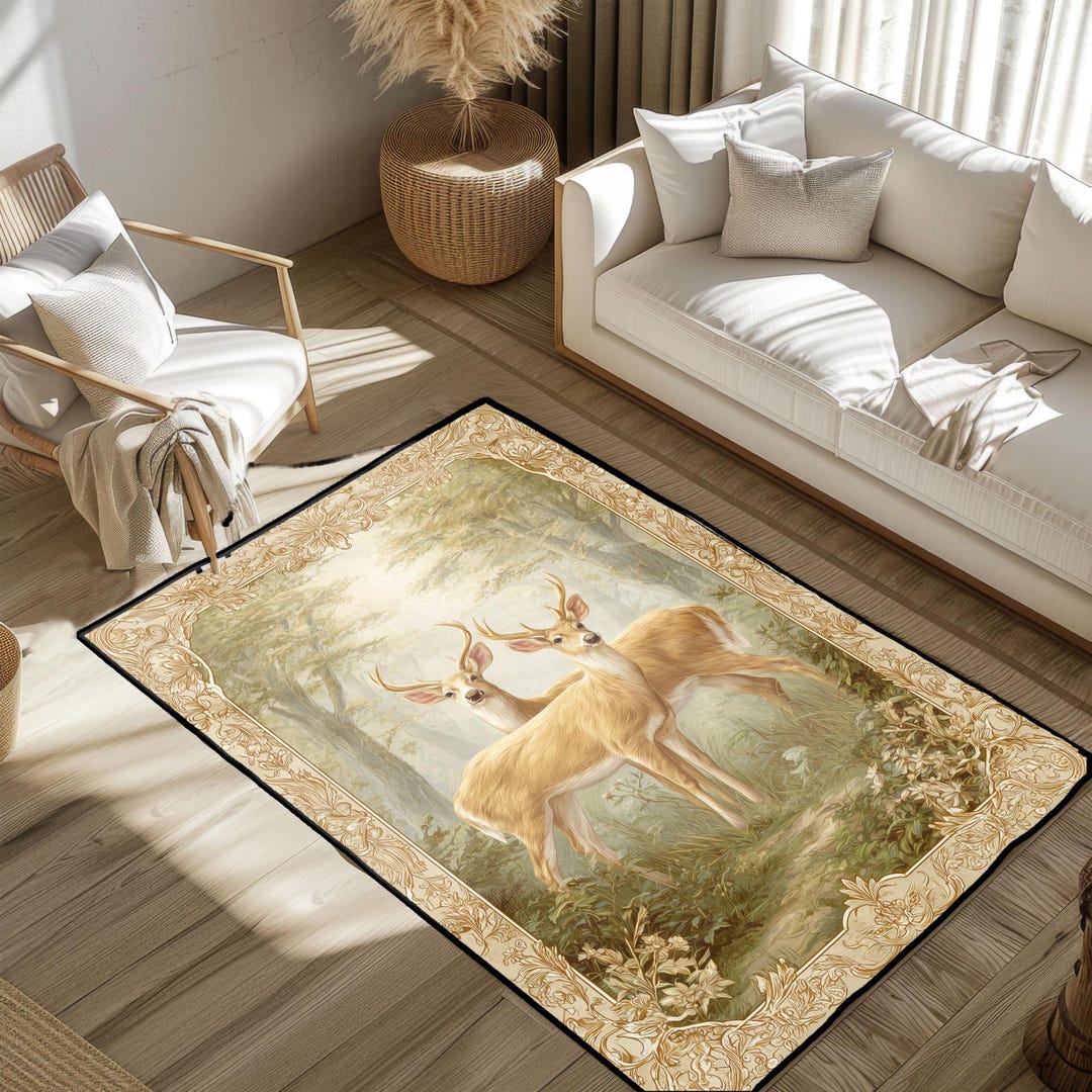Nature Inspired Deer Rug, Animal Rug, Wildlife Rug, Forest Rug ...