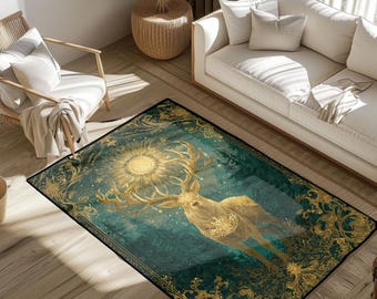 Mystical Deer Rug, Spiritual Deer Rug, Nature Lover Rug, Forest Animal Rug, Meditation Room Rug, Wildlife Art Rug, Nature Inspired Rug Decor