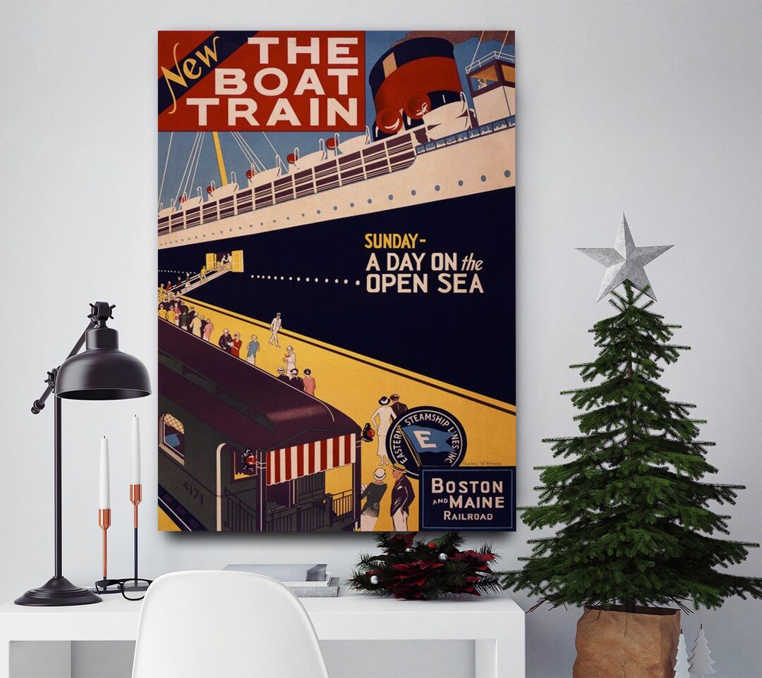 Vintage Boat Train Poster for Travel Lovers, Retro Coastal Railway ...