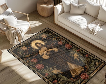 Sacred Heart of Jesus Rug: Patterned Religious Art Print - Etsy
