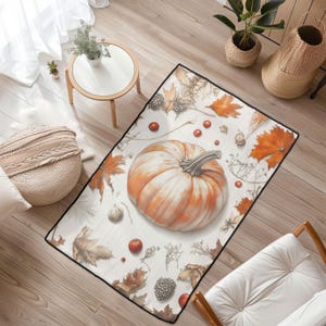 Thanksgiving Harvest Pumpkin Rug, Autumn Leaves Celebration Rug, Fall Decor Pinecone Rug, Cozy Seasonal Home Rug, Botanical Illustration Art