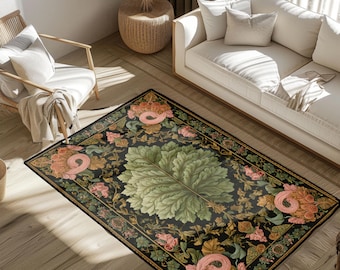 Elegant Botanical Leaf Rug, Floral Garden Rug, Nature Inspired Rug, Plant Lover Rug, Home Decor Rug, Leaf Pattern Rug, Vintage Style Rug.