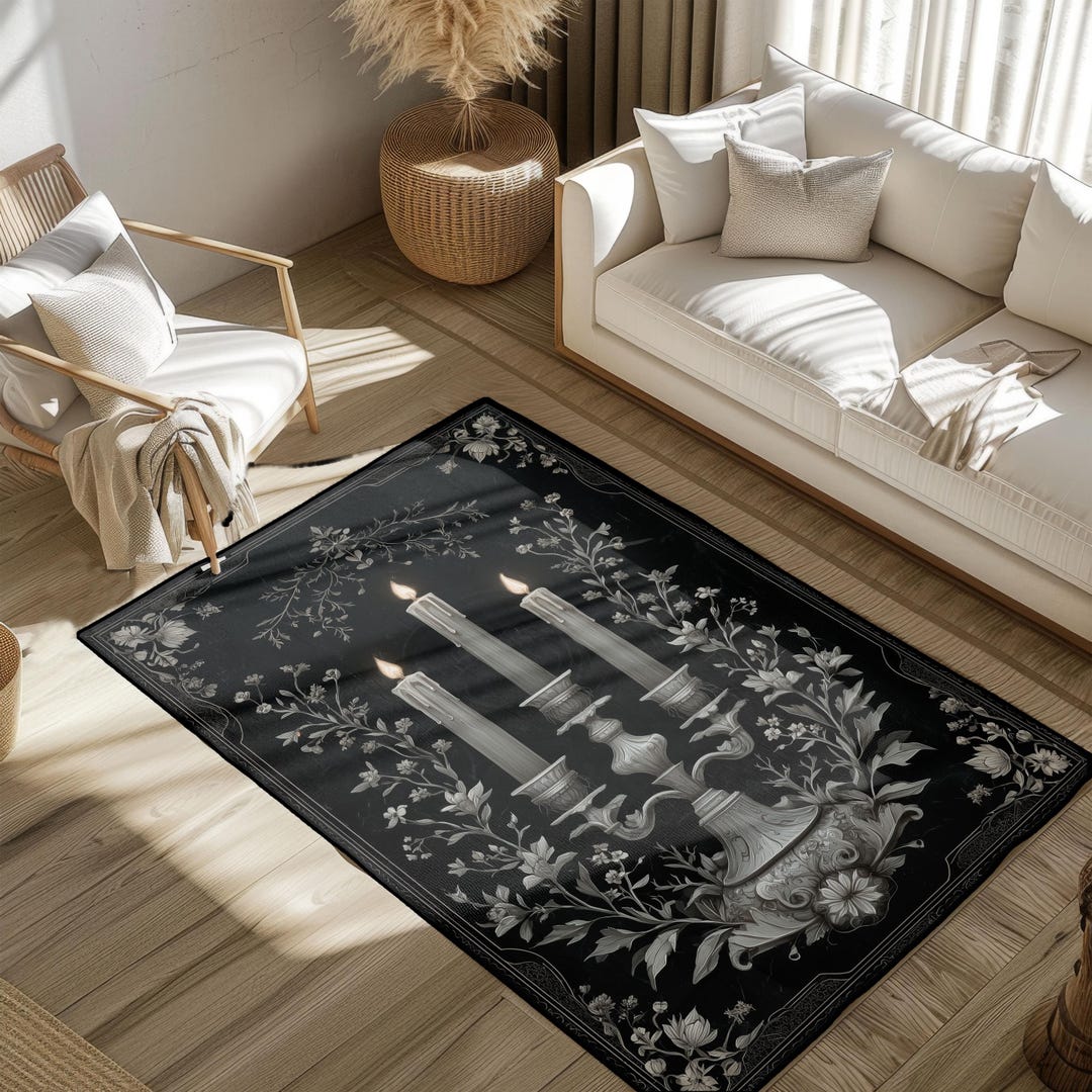 Gothic Rug For Library Gothic Candelabra Decor Rug, Dark Academia Living Room Rug, Witchy ...