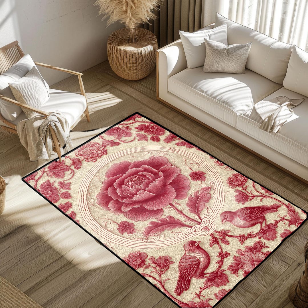 Vintage Peony and Bird Rug, for Asian Art Lover Housewarming ...