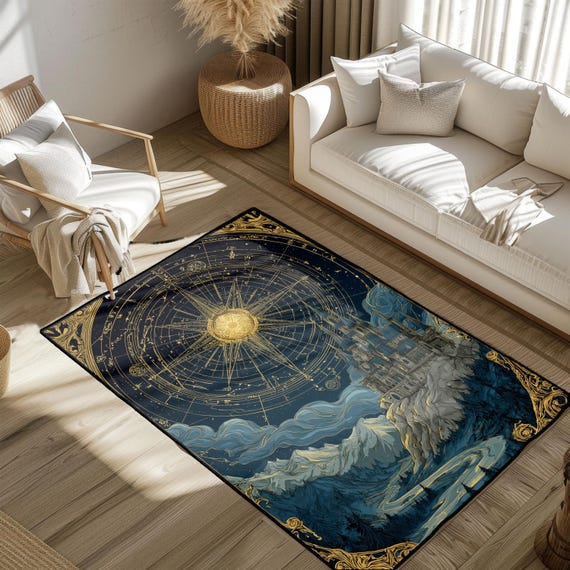 Astrology Lover Gift Rug, Celestial Map Decor Area Rug, Fantasy Reader Gift Floor Mat, D&D Gamer Home Decor Rug, Spiritual Explorer Gift Rug