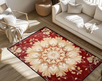 Meditation Floral Mandala Rug, Bohemian Home Decor Blanket, Spiritual Healing Flower Mat, Zen Yoga Studio Carpet, Mindfulness Lover Gift