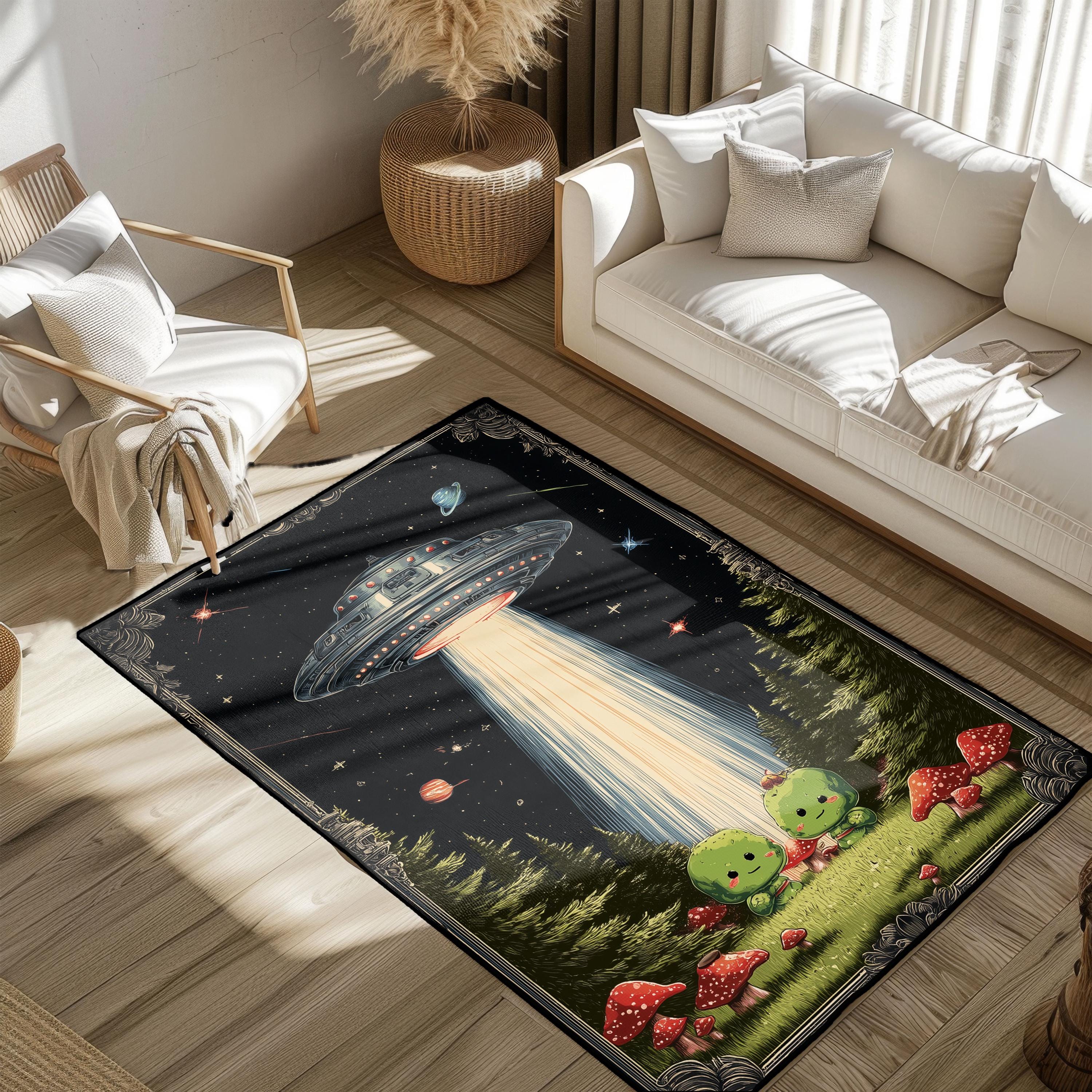 エイリアン RUG MAT Cute Alien Hobby Rug, UFO Believer Area Rug, Sci-fi Fan Birthday