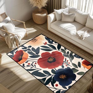 Blumenmohnblumen-Design-Teppich, Botanischer Garten-Enthusiasten-Teppich, Einweihungsparty-Geschenk-Teppich, Frühlings-Wohnzimmer-Dekor-Teppich, Naturliebhaber