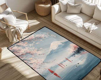 Japanese Cherry Blossom Rug, Sakura Tree Rug, Asian Landscape Rug, Nature Lover Rug, Zen Decor Rug, Meditation Space Rug, Japan Travel Rug.