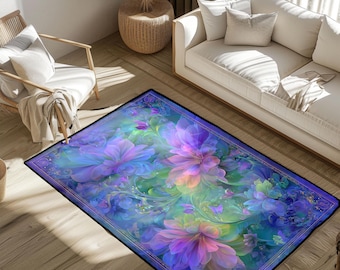 Etherisch bloemen fantasie tuintapijt, vloermat magische gloeiende bloemen, fairycore cottagecore huisdecor vloerkleed, grillig mystiek tapijt