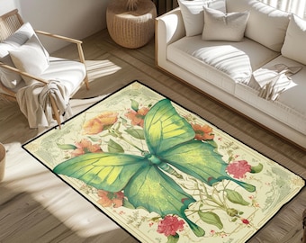 Butterfly Floral Rug, Nature Inspired Rug, Garden Lover Rug, Spring Decor Rug, Botanical Illustration Rug, Insect Lover Rug, Home Accent Rug