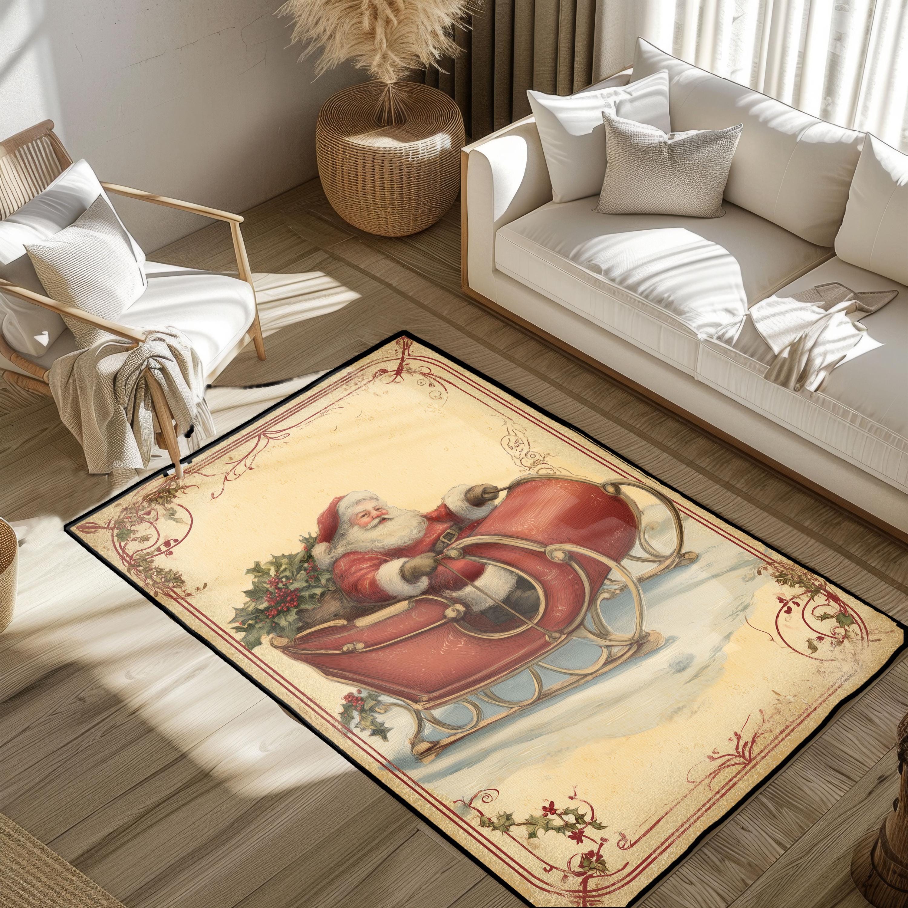 サンタクロース クリスマス　ビンテージラグ　182x124 Buy Vintage Santa Claus Rug, Classic Christmas Area Rug