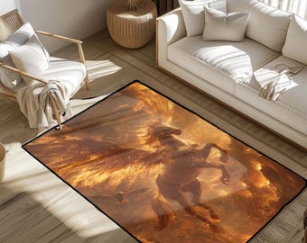 Mythical Phoenix Horse Rug, Fantasy Lover Gift Area Rug, Greek Mythology Pegasus Decor, D&D Gamer Floor Mat, Horse Art Living Room Rug