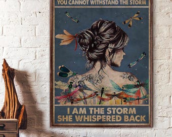 She Became the Storm Canvas, Inspirational Woman Wall Art, Dragonfly Print, Strong Female Empowerment Decor Home Gift Poster For Friends