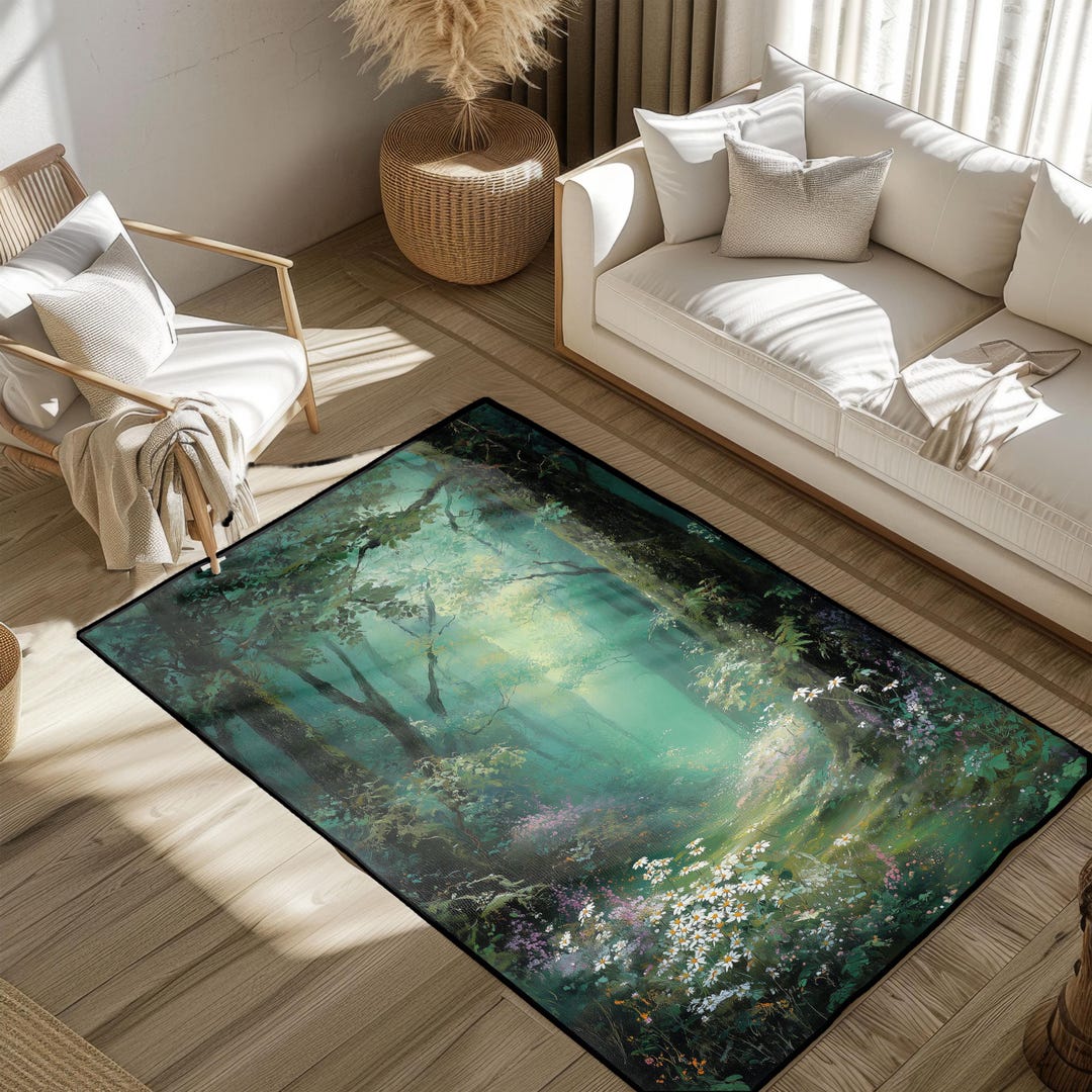 Forest Throw Rug Enchanted Forest Rug, Nature Scenic Rug, Woodland Art Rug, Meditation ...