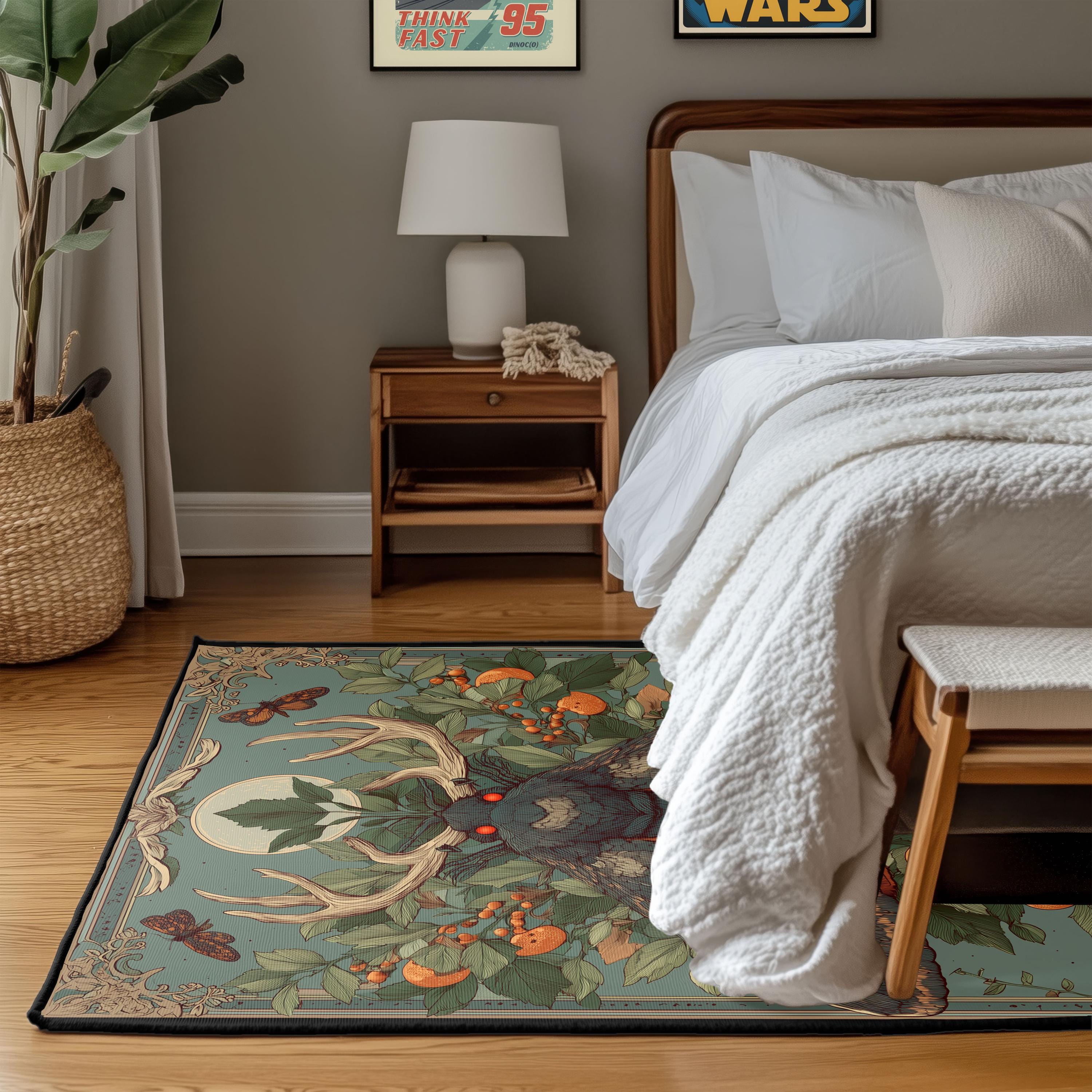 Gothic Moth With Antlers Rug, Dark Academia Cryptid Carpet, Witchy Home ...