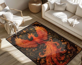 Mythische vogeldeken Phoenix, tapijt vuurgeest, tapijt fantasiewezen, tapijt Phoenix kunst, tapijt wedergeboorte, tapijt met wedergeboorte, tapijt magisch dieren, legendarisch beest