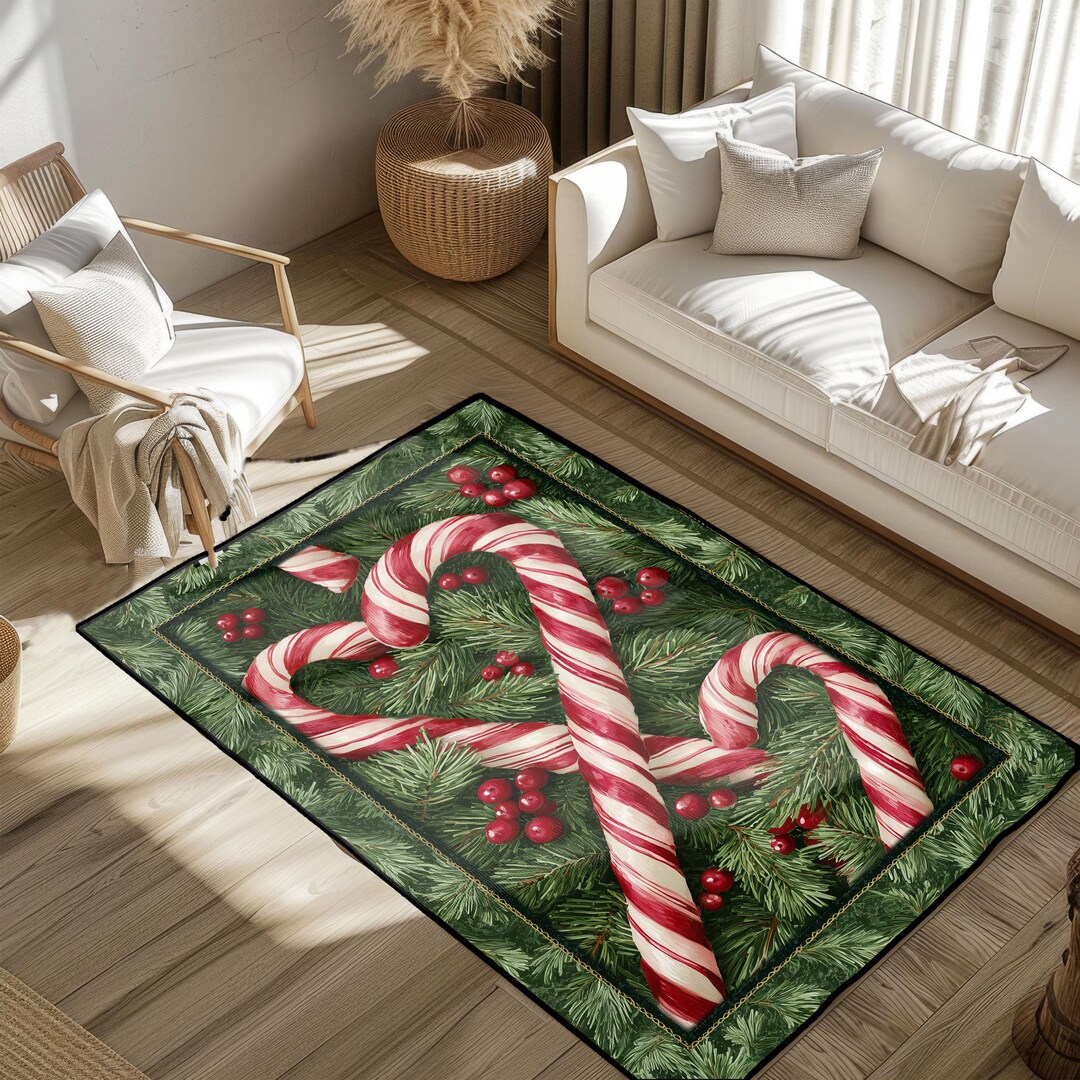 Christmas Candy Cane Rug, Festive Holiday Rug, Family Christmas Decor ...