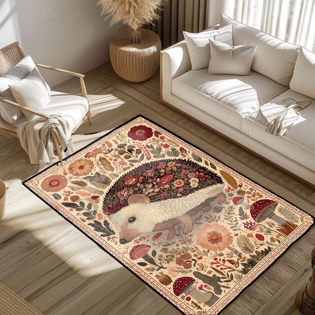 Hedgehog Rug Hedgehog Wildflower Rug, Cottagecore Woodland Animal Area Rug ...