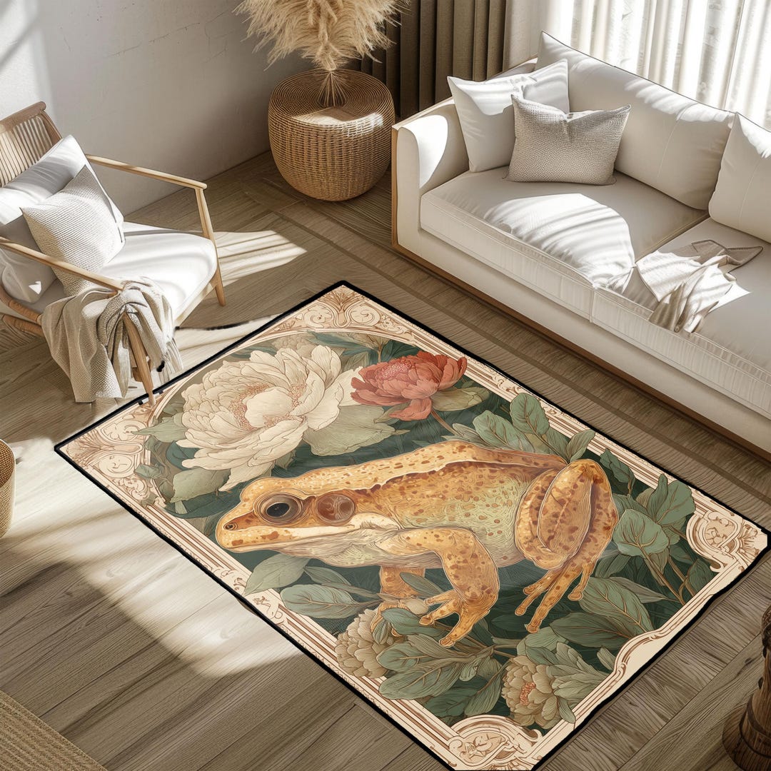 Frog Rugs Nature Inspired Frog Rug, Animal Lover Rug, Botanical Illustration Rug ...
