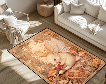 Whimsical Bunny Fairy Tale Rug, Cute Animal Nursery Rug, Enchanted Woodland Creature Rug, Kids Fantasy Storybook Rug, Magical Childhood Rug