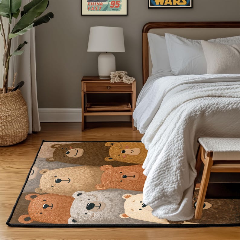 Cute Bear Family Rug, Woodland Animal Lover Gift Area Rug, Nursery ...