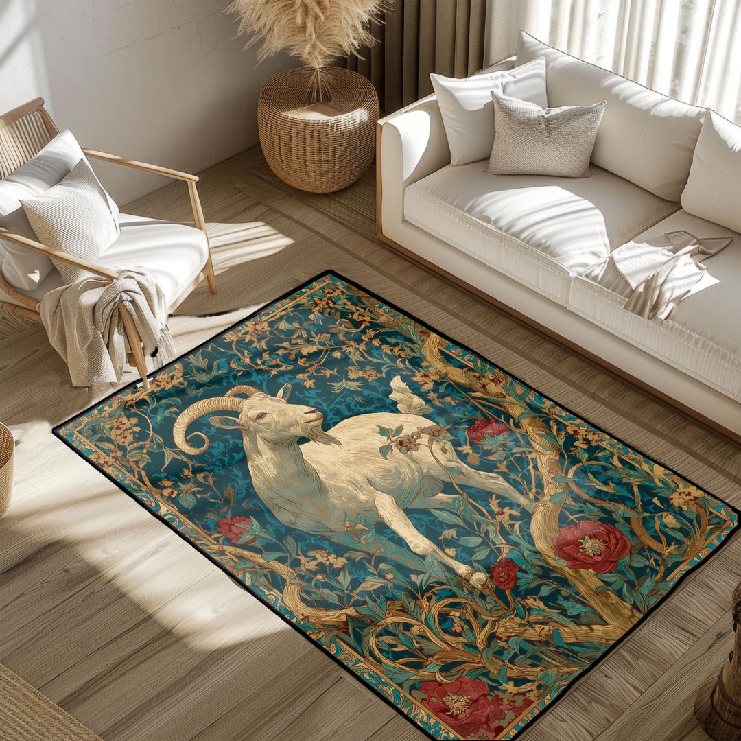 Aries Zodiac Sign Rug, Capricorn Art Ram Floor Covering, Vintage ...
