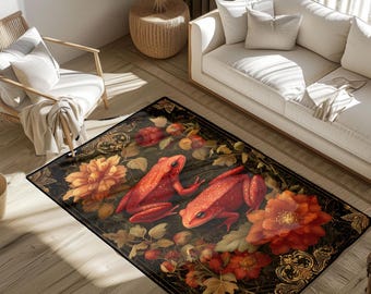 Floral Frog Rug, Frog Rug, Nature Rug, Garden Decor Rug, Amphibian Lover Rug, Wildlife Rug, Botanical Rug, Outdoor Enthusiast Rug, Animal.