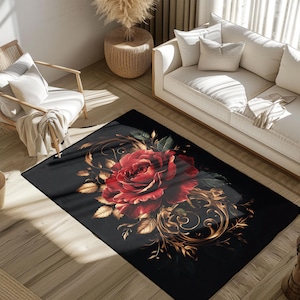 Anniversary Gift For Her Rug, Romantic Home Rug, Floral Interest Rug, Elegant Style Living Rug, Unique Relationship Rug