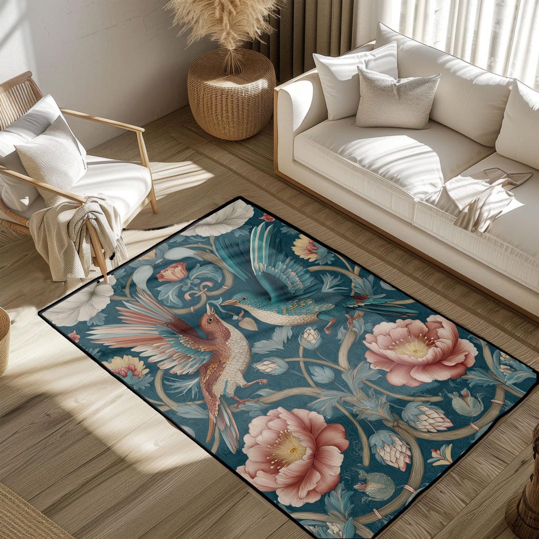 Art Nouveau Fan Rug, Botanical Garden Hobby Rug, Bird Watcher Interest ...