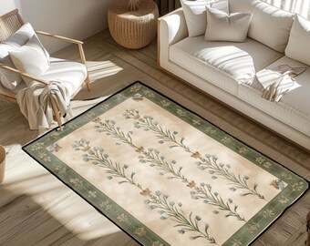 Floral Botanical Rug, Decorative Rug, Nature Inspired Rug, Home Decor Rug, Living Room Rug, Garden Theme Rug, Interior Design Rug, Arena Rug
