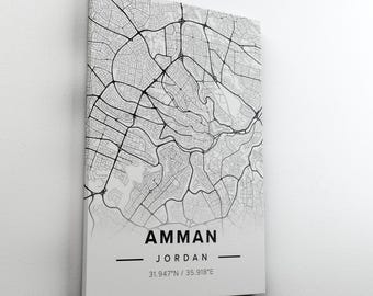 Amman Jordan City Map Canvas, For Traveler Home Decor Poster, Housewarming Gift For Jordanian Friend Wall Art, Custom Coordinates Map Print