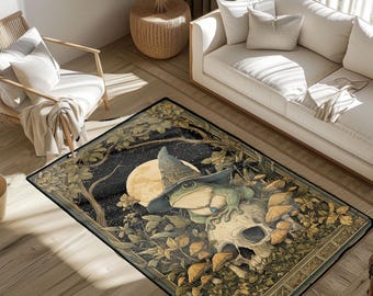 Tapete de Sapo Bruxo, Tapete Decorativo Goblincore, Tapete de Sapo Mágico em Caveira, Tapete para Presente Pagão Wicca, Tapete para a Temporada Assustadora de Halloween para Decoração de Amigos