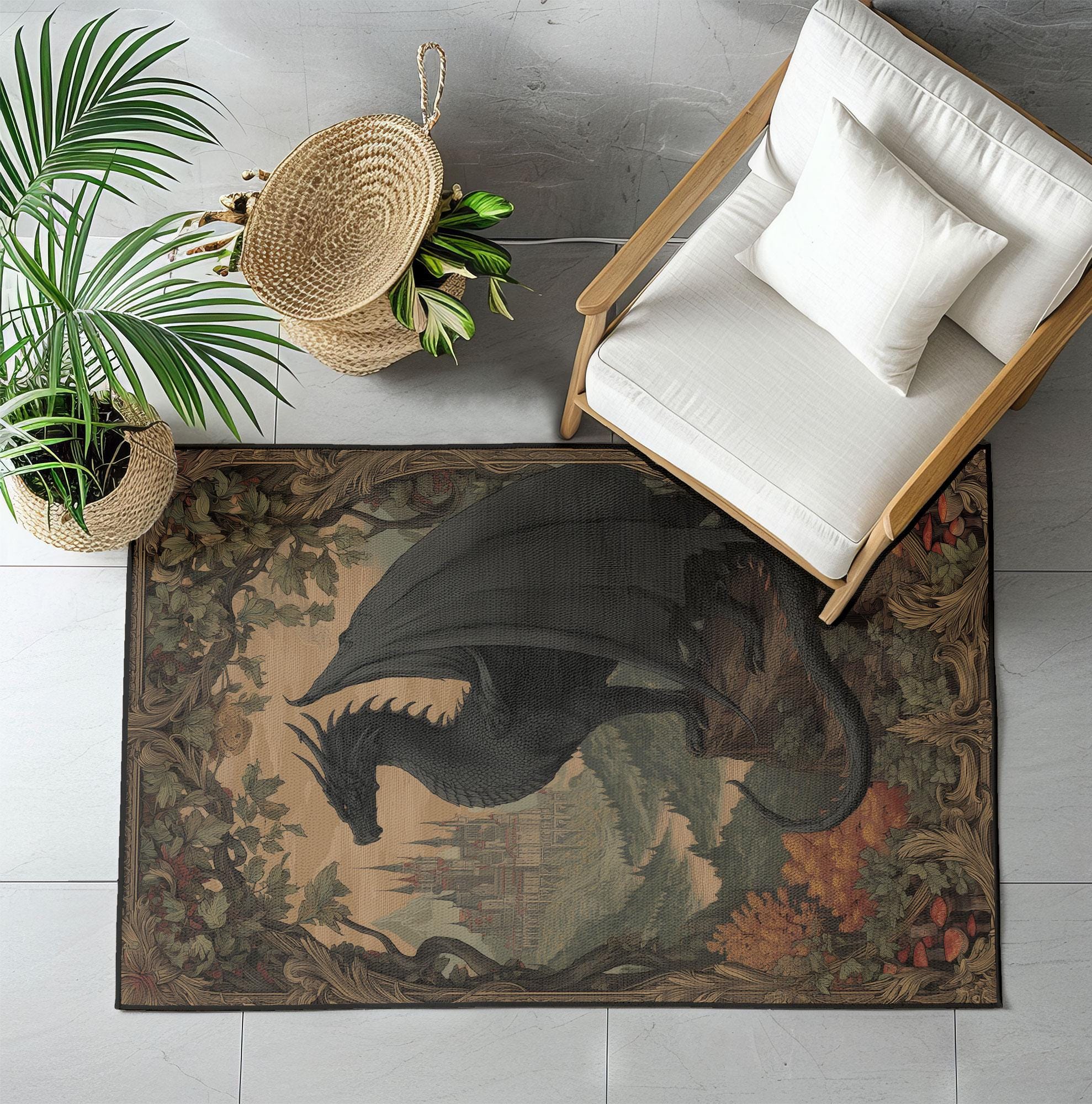 Dragon Lover Gift Rug, Fantasy Reader Area Rug, Medieval Hobby Floor ...