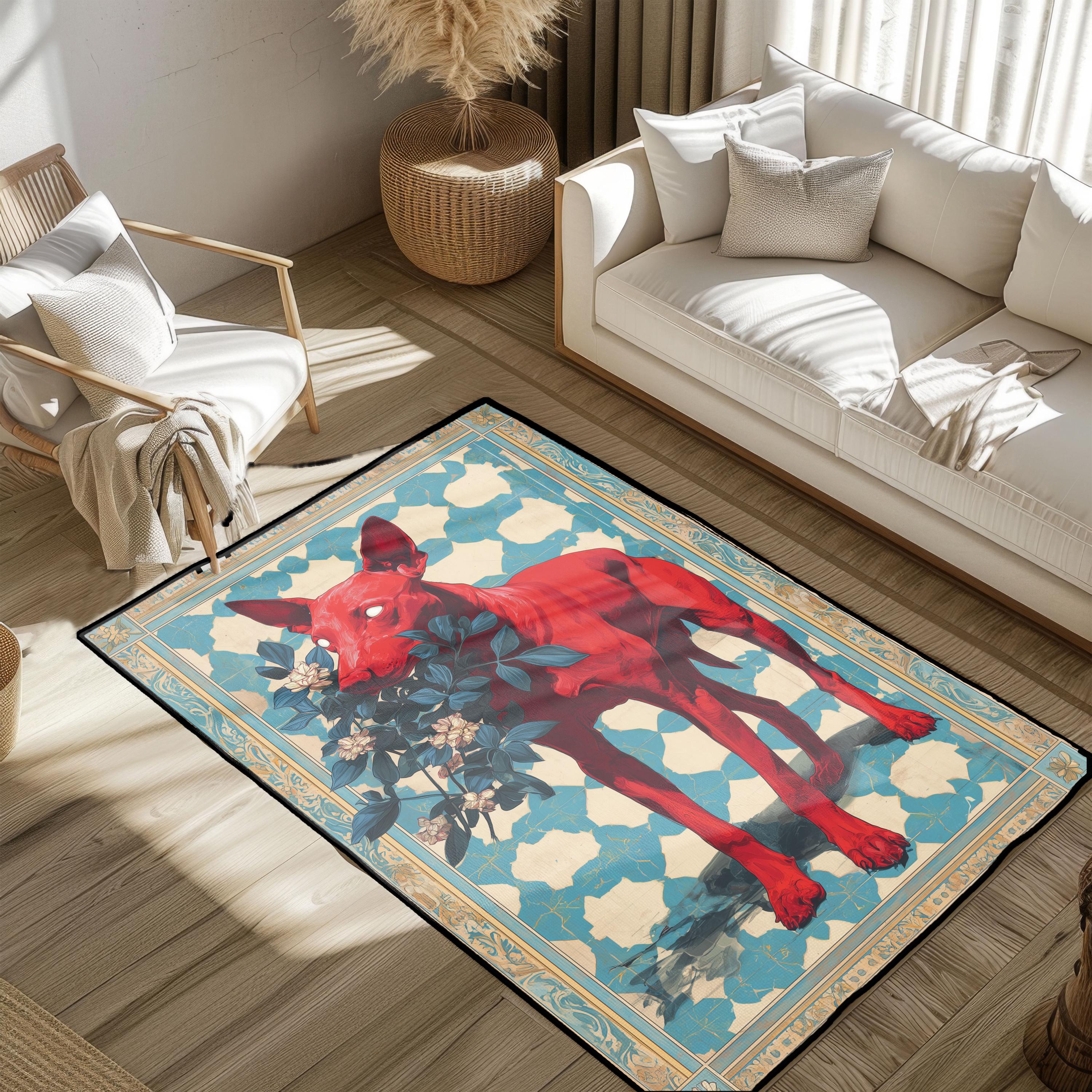 XoGul × Treatment Graphic Rug dinoworks Gothic Demon Dog Rug, Mythical Creature Home Decor Rug, Dark