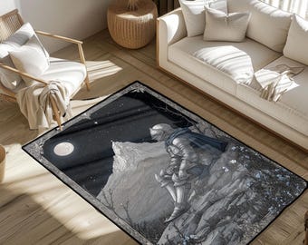 Mittelalterlicher Ritter Geschenk für Gamer Teppich, Fantasy Krieger Teppich, Geschenk für D & D Player Bodenmatte, Dark Souls Fan Art Teppich für seinen Geburtstagsteppich.