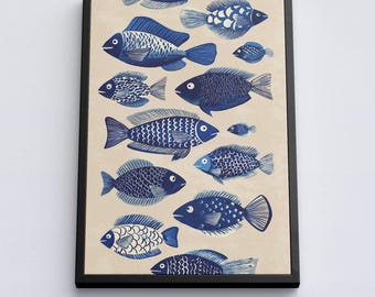Leinwandbild „Fischschwarm“, Poster für Küsten- und Wohndekoration, Wandbild für Angler, Kunstdruck für Meeresliebhaber, Geschenk für Angler-Väter, Meeresposter