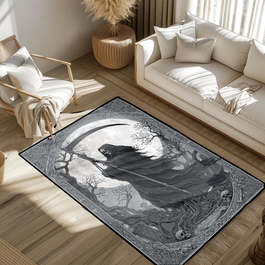 Ruggable Skeleton Rug Grim Reaper Rug, Death Hooded Skeleton Rug, Dark Fantasy Rug, Gothic ...