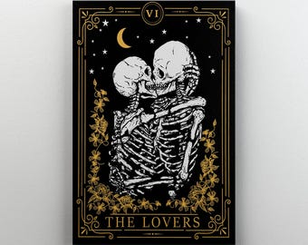 The Lovers Tarot Card Poster, Kissing Skeletons Canvas, Gothic Couple Wall Art, Witchcraft Hobby Print, Anniversary Gift For Partner Poster