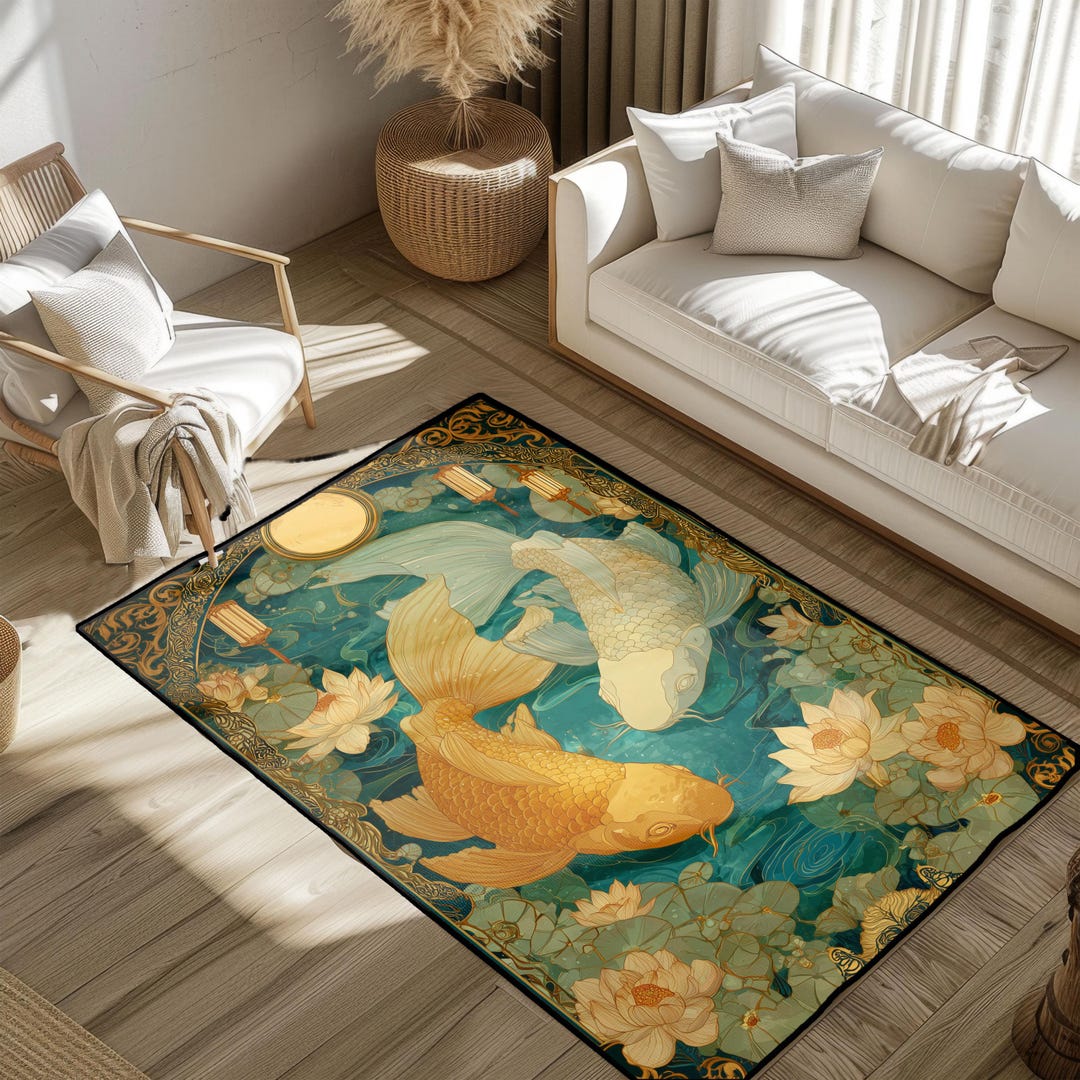 Koi Fish Rug, Asian Inspired Rug, Zen Garden Rug, Meditation Rug ...
