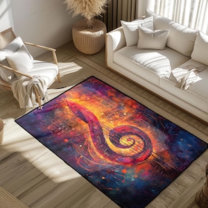 Music Note Area Rug, Colorful G Clef Symbol Rug, Instrument Lover Carpet, Musical Decor Mat, Artistic Music Teacher Gift, Home Musician Rug
