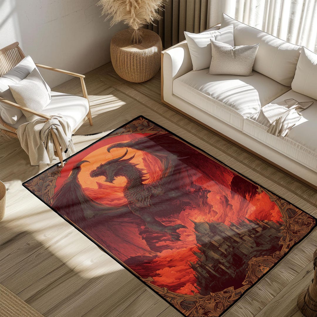 Epic Handmade Rug Epic Dragon Rug, Dragon Fantasy Rug, Mythical Creature Rug, Fire Dragon ...