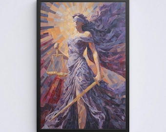 Lady Justice Canvas, Gift For Lawyer And Attorney Wall Art, Law Student Graduation Posters, Paralegal Office Decor, Scales Of Justice Print