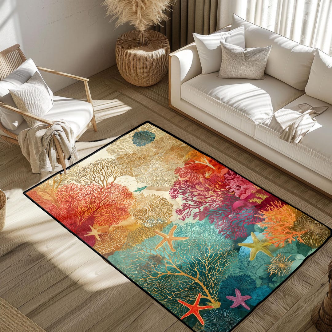 Ocean Reflection Rug Underwater Ocean Coral Reef Rug, Sea Life Starfish Rug, Marine Nature ...