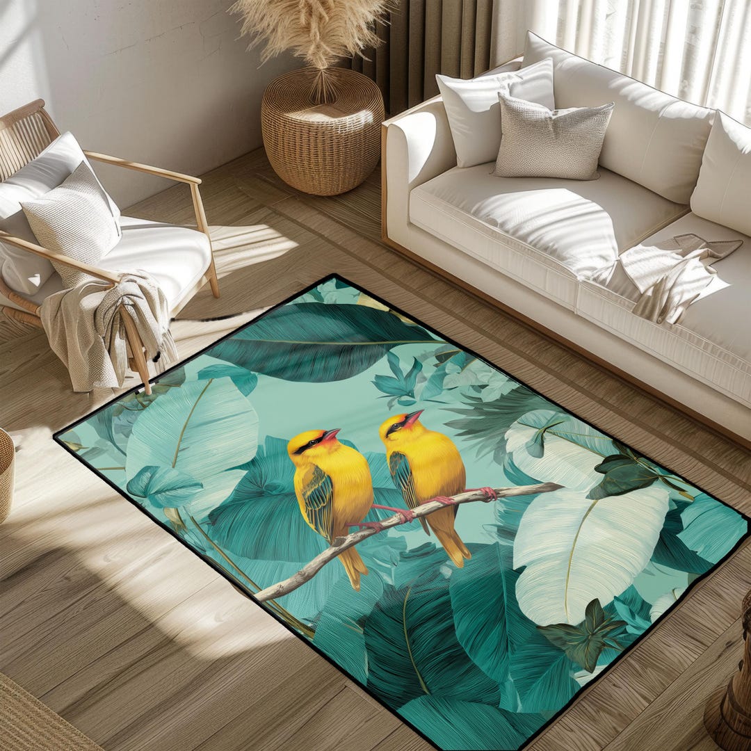 Bright Bird Rug Yellow Birds Rug, Tropical Bird Rug, Nature Lover Rug, Animal Wildlife ...